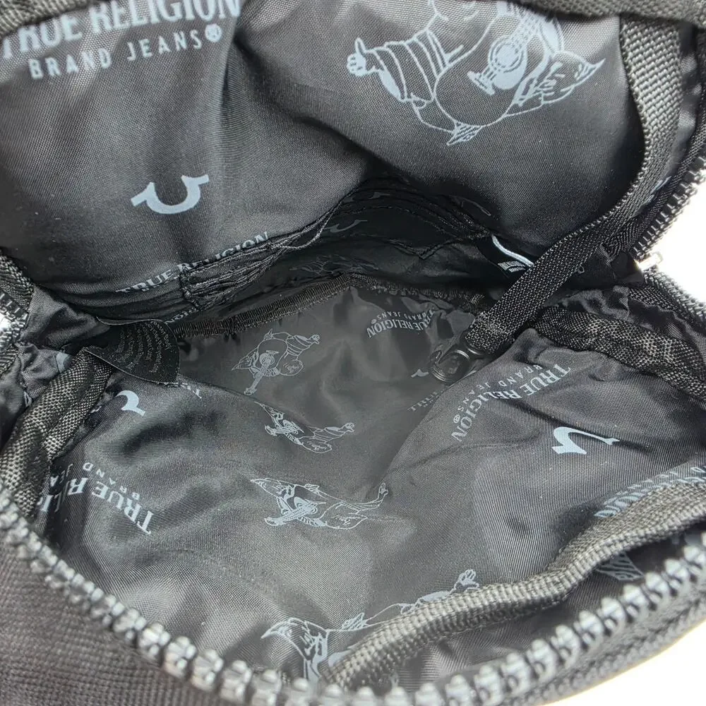 True Religion Jeans Black Sling Bag Crossbody Chest Pack Buddha Logo Travel 9x6